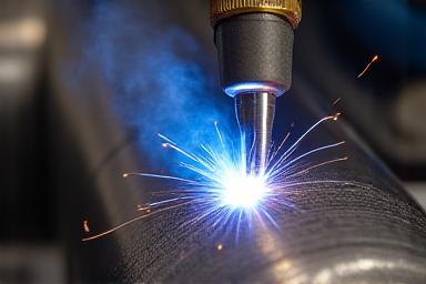 チタン製マフラーの精密な溶接作業